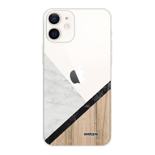 Coque pour iPhone 12 mini souple transparente Marbre et Bois Graphique Motif Ecriture Tendance [Evetane®]