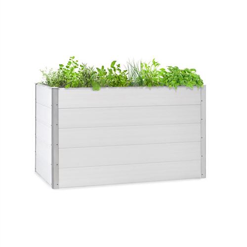 Jardinière surélevée - blumfeldt Nova Grow - Carré de potager - 150x91x100cm - Plate-bande surélevée - WPC aspect bois - Blanc