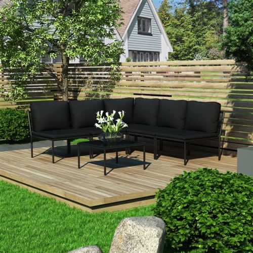 Vidaxl vidaXL Salon de jardin 6 pcs avec coussins Noir PVC