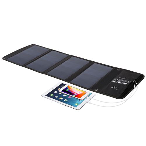 Chargeur Dual USB Appareils Panneau Solaire Portable Pliable 28W Étanche Noir - YONIS