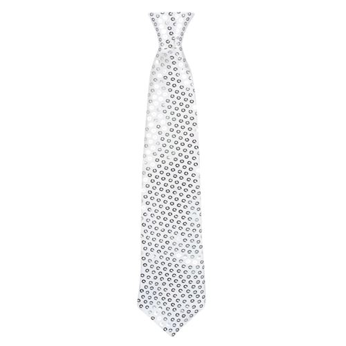 cravate argentée paillettes 40 cm adulte