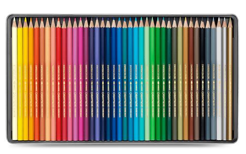 Caran d’Ache – Boîte métal de 40 crayons de couleurs aquarellables Swisscolor – Caran d’Ache