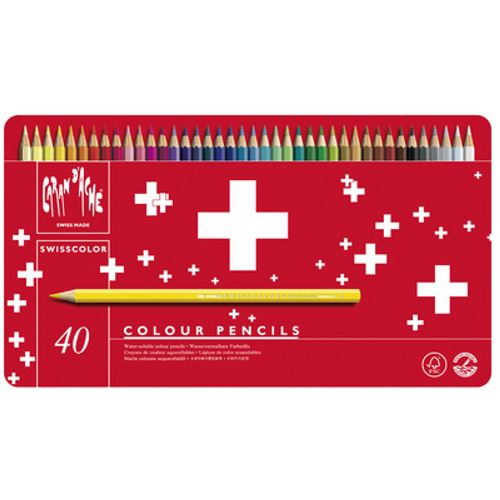 Caran d’Ache – Boîte métal de 40 crayons de couleurs aquarellables Swisscolor – Caran d’Ache