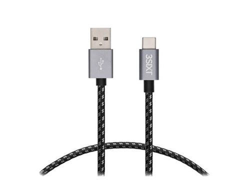 Câble USB-C Charge & Sync 3Sixt - 2m - Noir / Argent