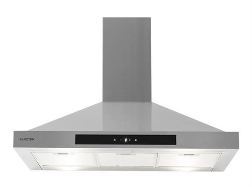 Klarstein Zelda 90 Hotte murale aspirante 90cm - 3 vitesses - Débit d'air 650m³/h - Moteur 210W - Eclairage LED - Classe B - Design inox