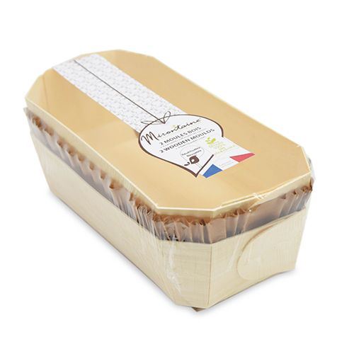 2 moules à cake 24 cm en bois + 4 caissettes sulfurisées de cuisson - Mirontaine