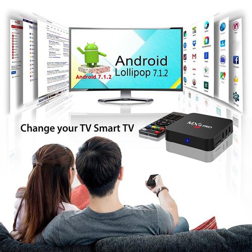 Boîtier Smart Tv Android 7.1.2 Uhd 4k Wifi Carte Tf Télécommande