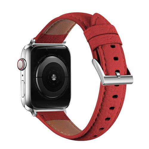 Bracelet de montre en cuir véritable simple pour Apple Watch Series 6/ SE/ 5/ 4 40mm - Rouge