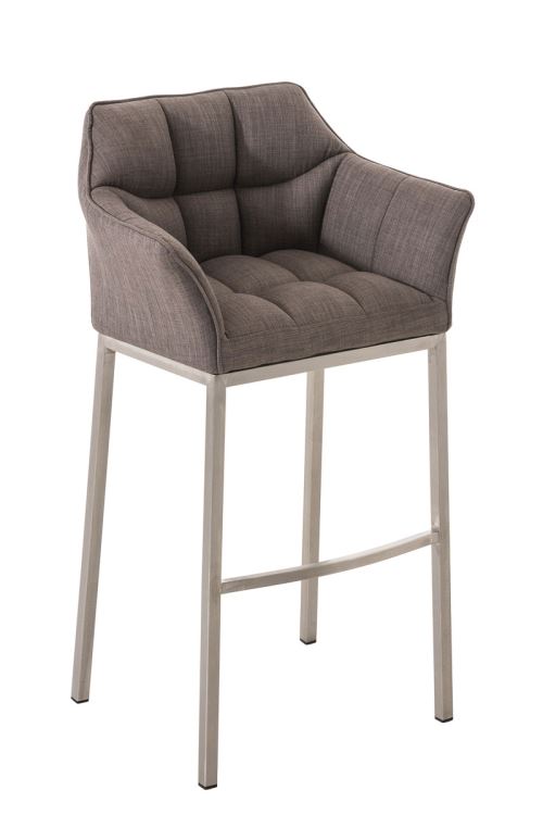 Tabouret de bar Damaso en Tissu avec 4 pieds , Gris/Acier inoxydable