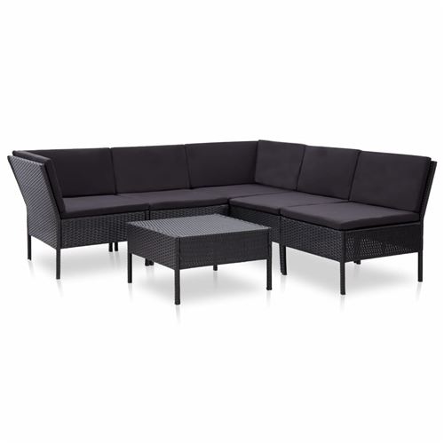 Vidaxl salon de jardin 6 pcs avec coussins r&eacute;sine tress&eacute;e noir 48949