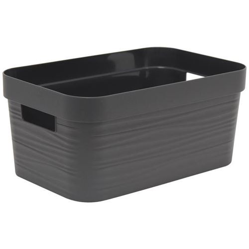 EDA PLASTIQUE Boîte de rangement - 6 L - Décor Stone - Dimensions : 29,2 x 18,8 x 13,2 cm - Gris Anthracite