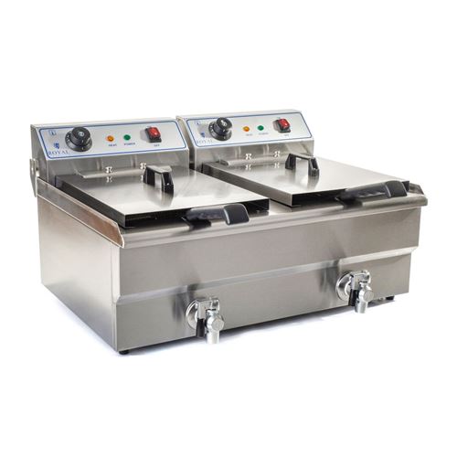 Friteuse acier inox 2 bacs 13 litres cuve amovible avec minuterie professionnelle