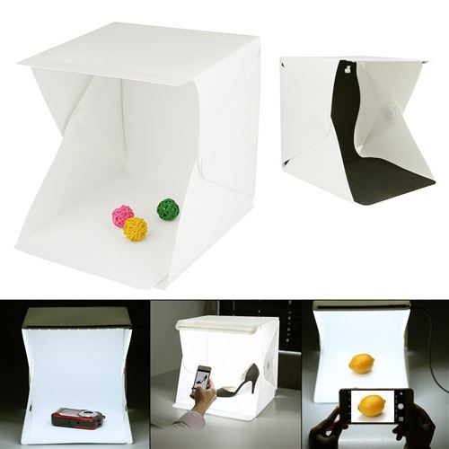 Photo Studio, 8.7'' x 9'' x 9.5'' Portable Qumox Mini Photo Studio Lightbox Kit avec ruban LED blanc, Pliable LED Light Tent
