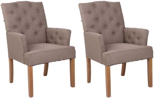 Lot de 2 chaises de salle à manger Sugar en tissu -Assise style Chesterfield avec un piètement en bois de caoutchouc Clair - Assise Taupe