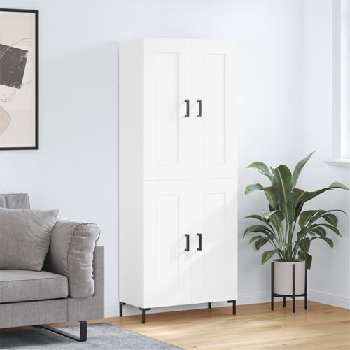vidaXL Buffet Haut, Armoire de Rangement avec Pieds, Meuble de Rangement, Organisateur Salon Salle de Séjour, Blanc Bois d'Ingénierie