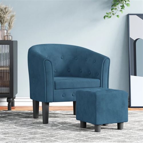 Non Communiqué Bleu Fauteuil Avec Repose Pied Foncé Velours