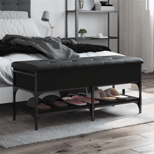 Vidaxl Noir Banc À Chaussures 102X42x45 Cm Bois D Ingénierie - Image 2