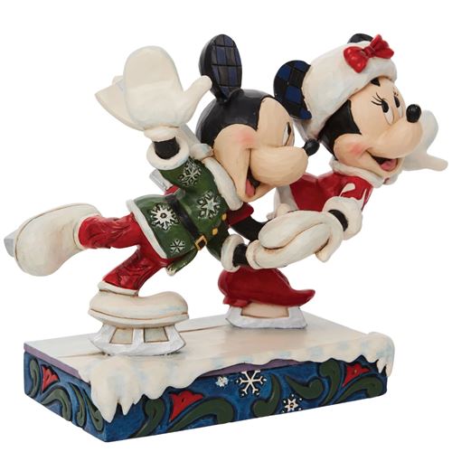 Enesco Figurine de collection Mickey et Minnie patin à glace en Résine aspect bois - Hauteur 12 cm - Largeur 18 cm - Profondeur 7 cm