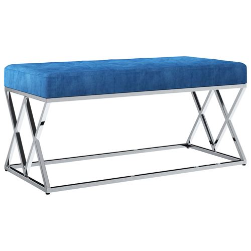 vidaXL Banc 97 cm Bleu Tissu de velours et acier inoxydable