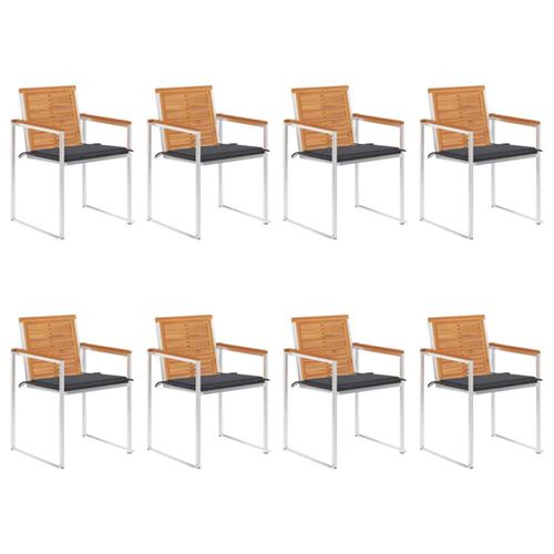 Vidaxl Chaises De Jardin Avec Coussins, Lot De 8 En Acier Inoxydable - Image 3