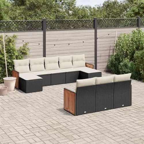VIDAXL  Salon De Jardin 10 Pcs Avec Coussins Noir R&eacute;sine Tress&eacute;e