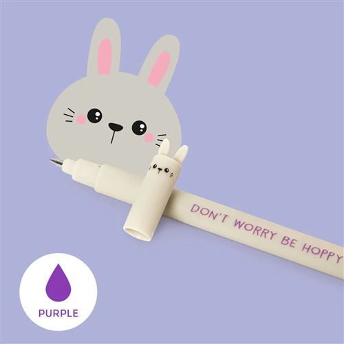 Lot De 5 Stylos Gel Effaçables 0,6 Mm - Motifs Animaux (pingouin, Lapin...), Gomme Intégrée, Couleurs Vives