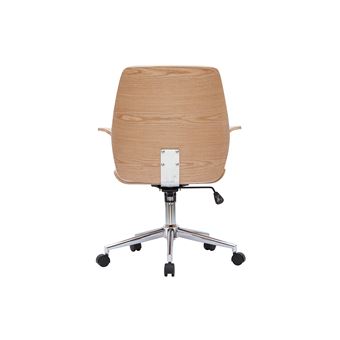 Fauteuil de bureau à roulettes design blanc, bois clair et acier chromé  ELON - Miliboo