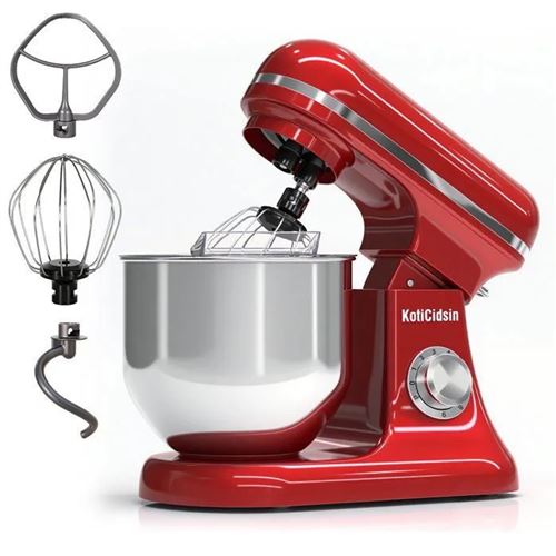 KotiCidsin Multifunctionele gebakrobot 2000 W, 9 snelheden, 8 L roestvrijstalen kom, accessoires Knead/Fouet/Beatsman-Rood