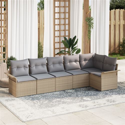 Non Communiqué Beige Set De Canapé De Jardin 6 Pièces Avec Coussins Poly Rotin