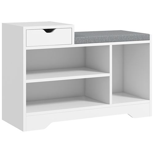 Non Communiqué Blanc Meuble Chaussures Banc À Chaussures Tiroir 3 Niches Coussin Gris Inclus Panneaux
