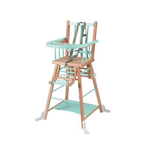Combelle - Chaise haute bébé transformable en bois Marcel - bicolore vert menthe