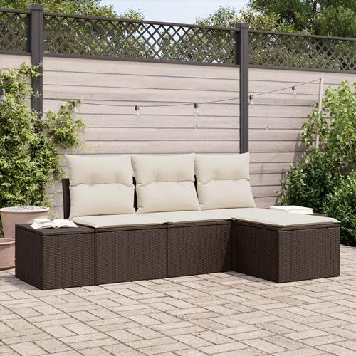 Non Communiqué Marron Ensemble De Canapé De Jardin 4 Pièces Avec Coussins En Poly Rattan