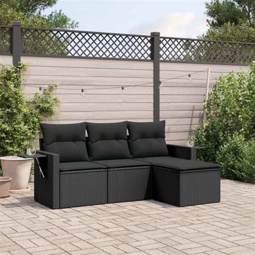 Vidaxl Noir Salon De Jardin Avec Coussins 4 Pcs, Canapés De Terrasse, Ensemble De Meubles De Patio, Mobilier D'extérieur, 3252402 - Image 2