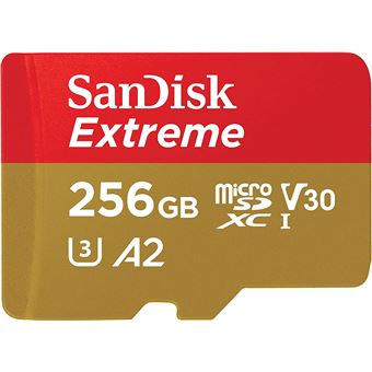 Carte Mémoire microSDXC SanDisk Extreme 256 Go + Adaptateur SD avec Performances Applicatives A2 jusqu'à 160 Mo/s, Classe 10, U3, V30
