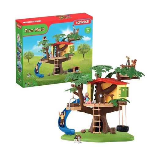 Non Communiqué Multicolore Set Cabane D’arbre Ferme Schleich Farm World 42408 Toboggan Poulie