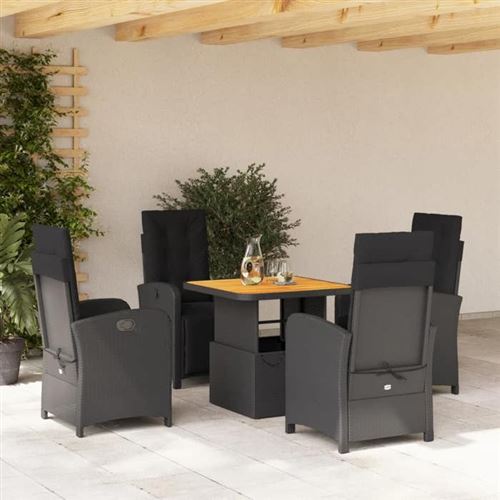 Non Communiqué Noir Salon De Jardin Vidaxl Rotin 5 Pieces 80 X 80 X 71 Cm