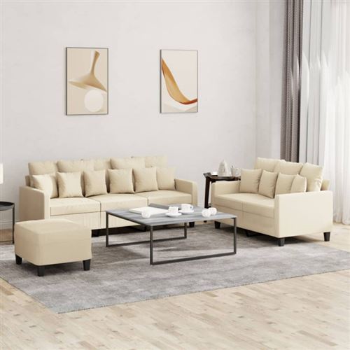 Non Communiqué Crème Ensemble De Canapés 3 Pcs Avec Coussins Tissu