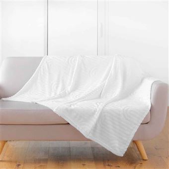 Plaid Flanelle Uni "Esquisse" 125x150cm Blanc - 1