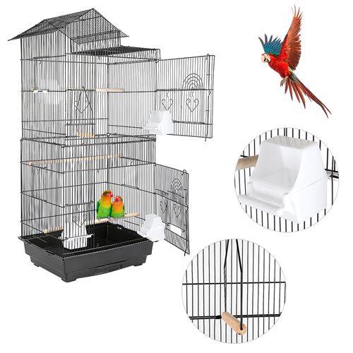 Cage à Oiseaux, avec Poignée sur Roulettes Portable - 46 x 35,5 x 99 cm Noir