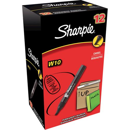Sharpie Marqueur Permanent W10, Pointe Biseautée, Noir