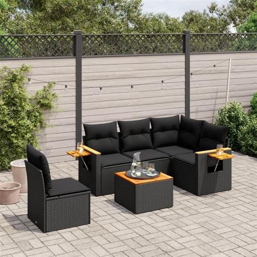Non Communiqué Noir Vidaxl Salon De Jardin Avec Coussins 6 Pcs, Canapés De Terrasse, Ensemble De Meubles De Patio, Mobilier D'extérieur, 3259220
