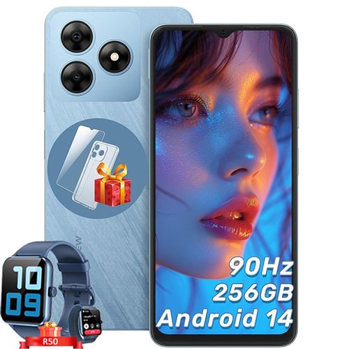 Blackview WAVE 8 Smartphones Débloqués 6.56 Android 14 ROM 256 Go Double SIM Bleu avec Smartwatch Blackview R50