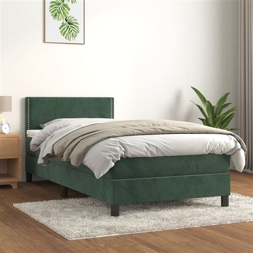 vidaXL Lit à sommier tapissier et matelas Vert foncé 80x200 cm Velours