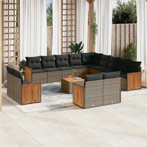  Salon de jardin modulable Vidaxl gris resine tressee 14 pieces 62 x 62 x 69 cm 