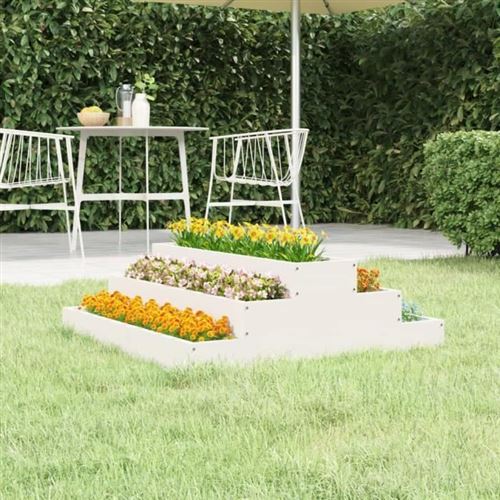 VIDAXL - Jardinière - Bois de Pin Massif - 80x80x27 cm - Blanc - Image 3