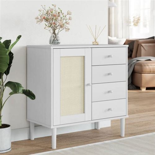 Non Communiqué Blanc Vidaxl Buffet Senja Aspect Rotin 80X40x80 Cm Bois Massif De Pin 358038