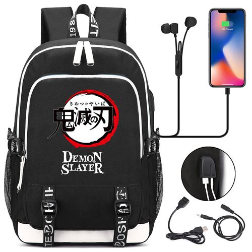 Sac à dos college Demon Slayer avec port de chargement et port des écouteurs 44*30*15cm #DMS002 - Noir
