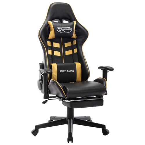 Vidaxl chaise de jeu avec repose-pied noir et dor&eacute; cuir artificiel