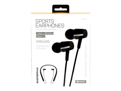 Platinet PM1073B - In-ear hoofdtelefoons met micro - inwendig - halsband - Bluetooth - draadloos - zwart