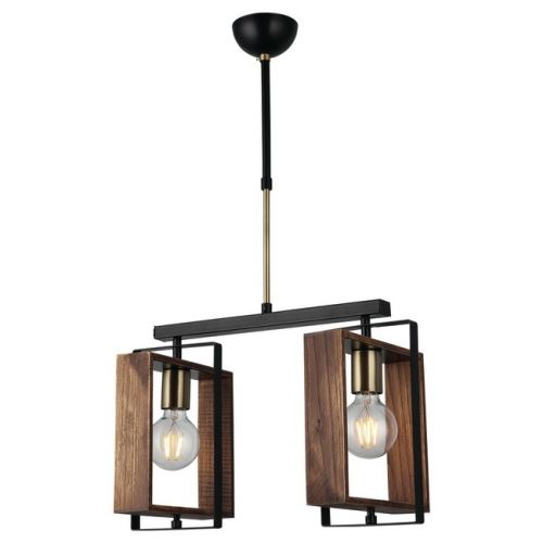 HOMEMANIA Lampe à Suspension Karo - Lustre - Lustre de plafond - Or, Noir, Bois en Métal, Bois, 46 x 22 x 86 cm, 2 x E27, Max 40W